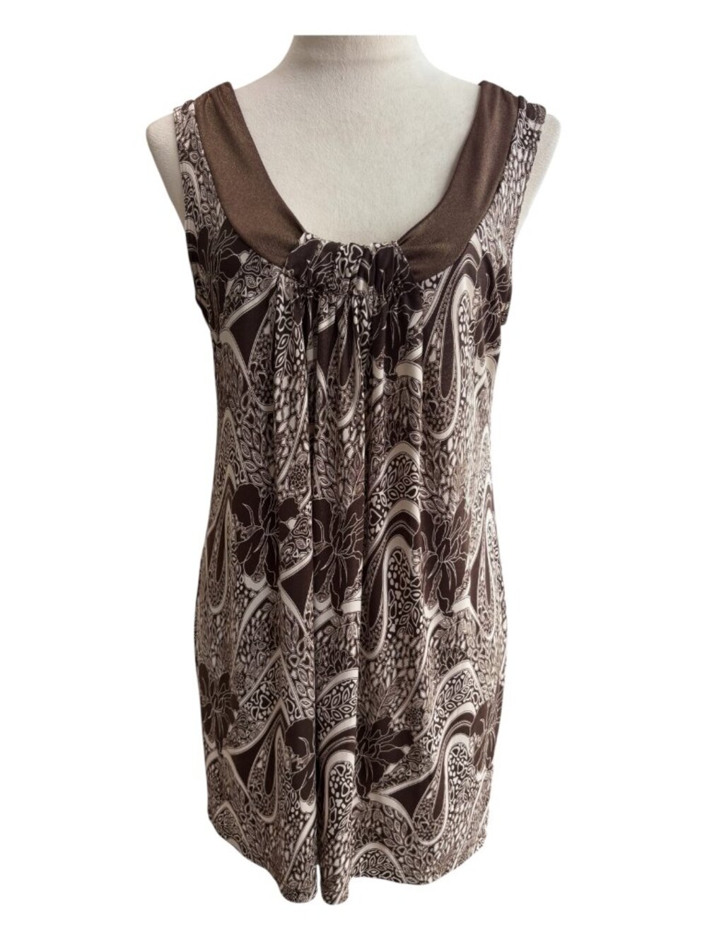 Studio Y Brown & Cream Paisley Print Blouse - Size L (2667-1)